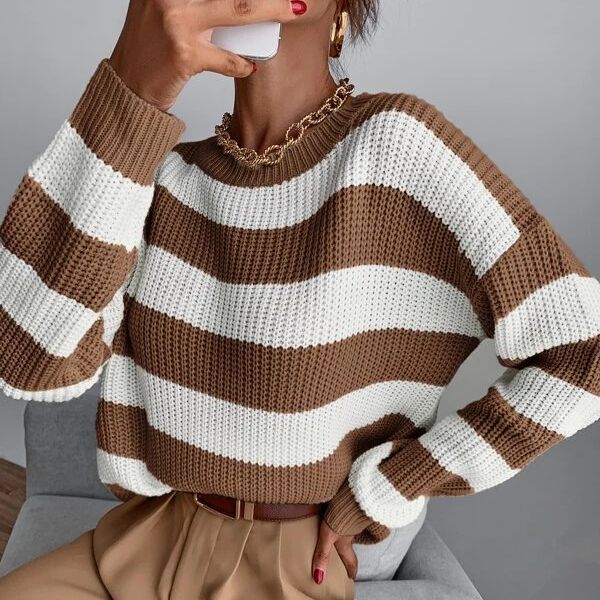 Damen-Pullover mit gestrickten Streifen – Lässige Loose-Passform
