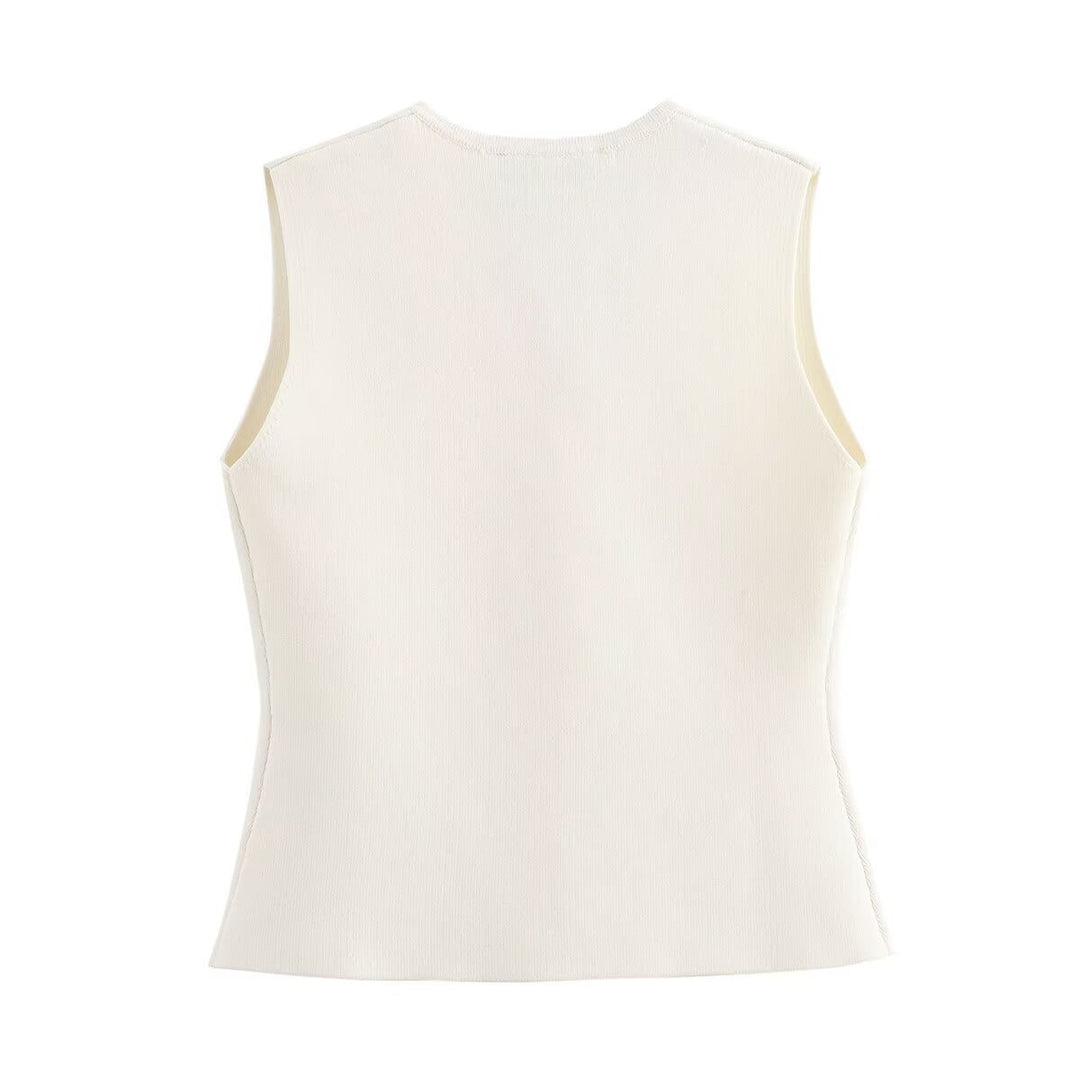 Gilet Femme en Maille – Cardigan Sans Manches Boutonné