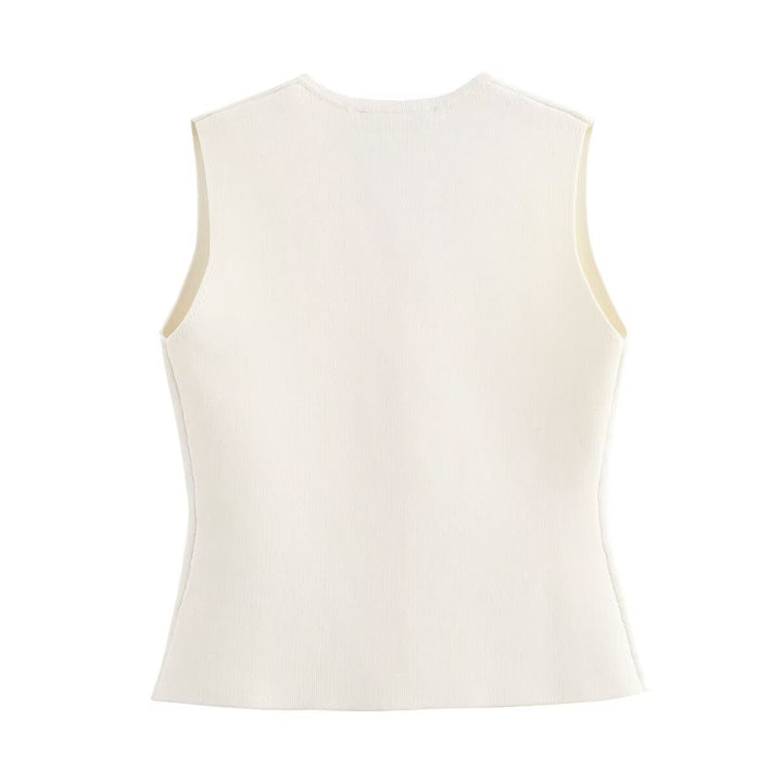 Gilet Femme en Maille – Cardigan Sans Manches Boutonné