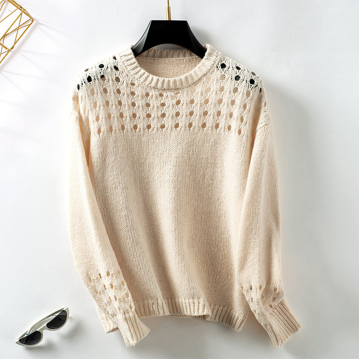 Pull Femme Détail Ajourné – Col Rond Maille Délicate