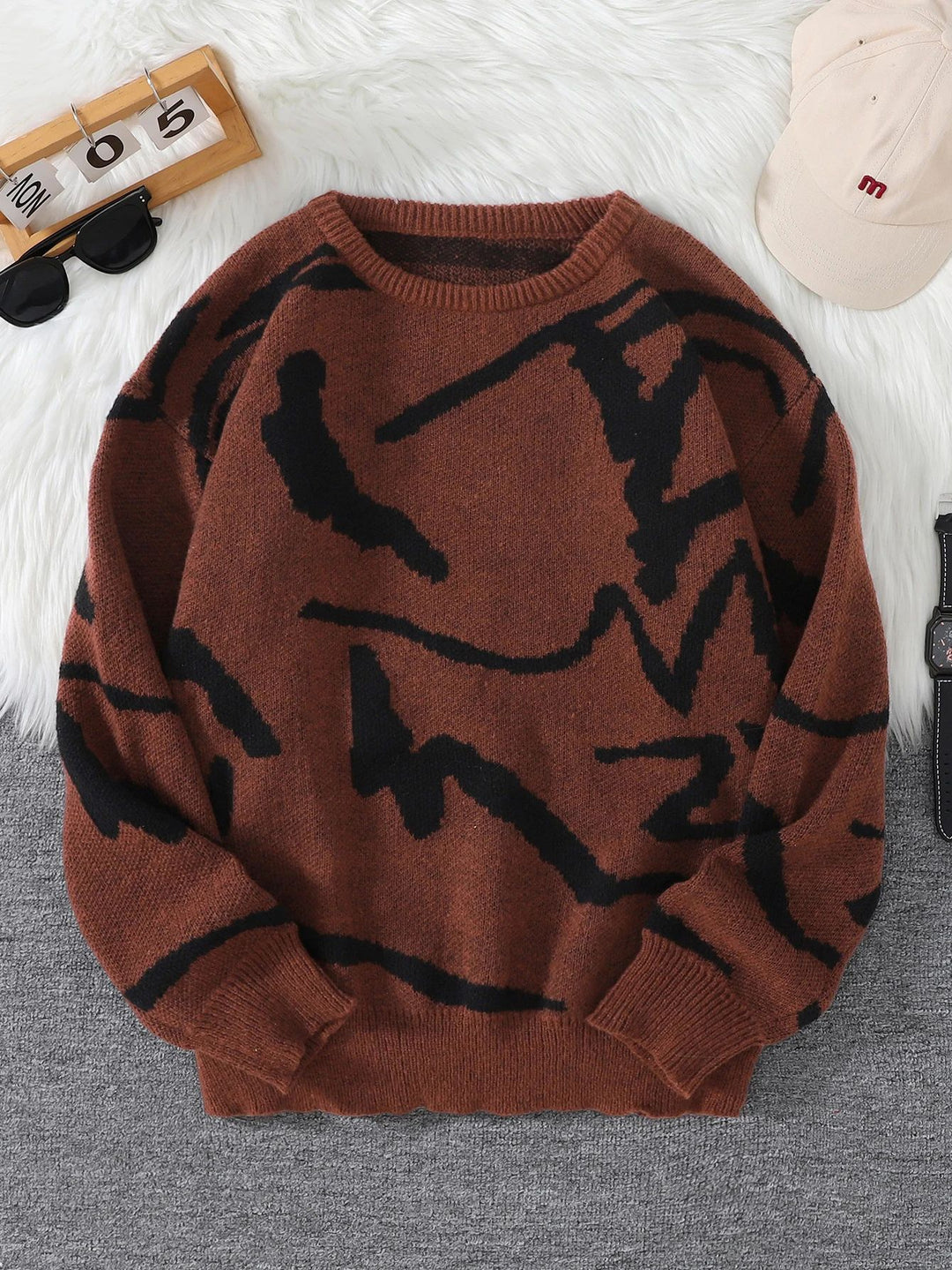 Pull Homme en Maille – Coupe Décontractée Jacquard Graphique