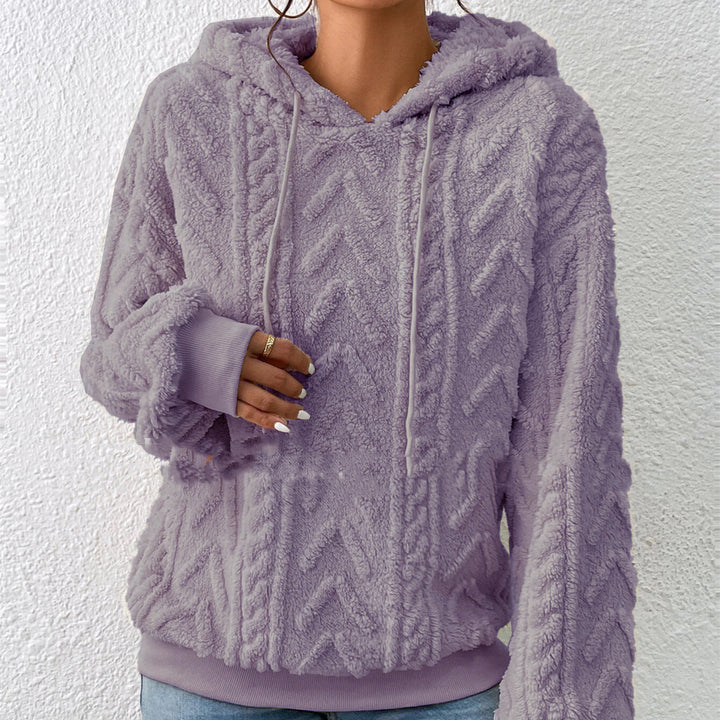 Sweat à Capuche Femme Effet Flanelle – Motif Géométrique Gaufré