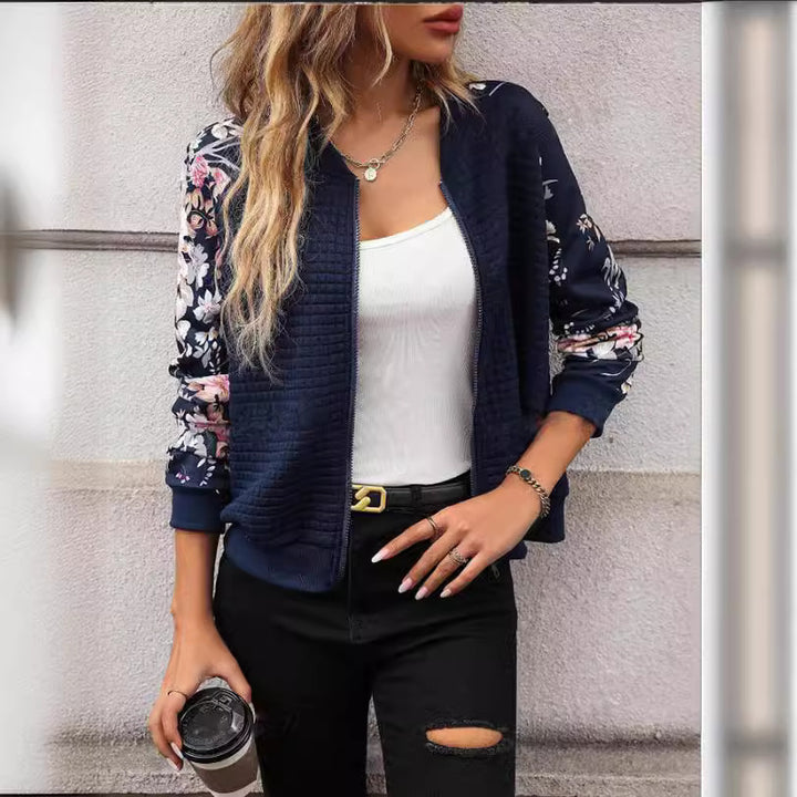 Blouson Femme Bomber Imprimé – Manches Raglan Florales, Zippé