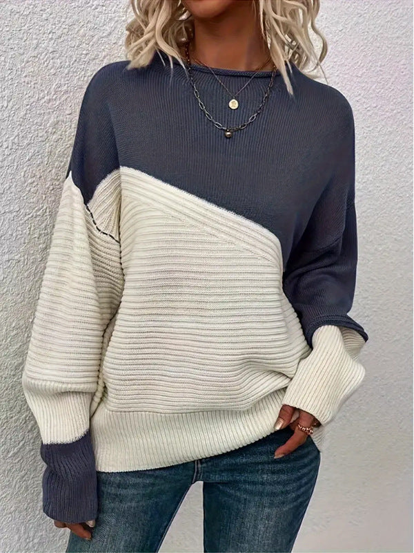 Pull Femme en Maille – Coupe Ample à Blocs de Couleur
