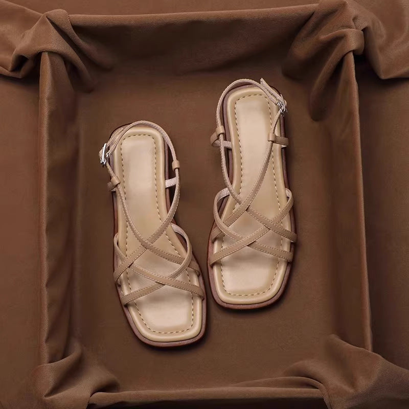 Retro-Sandalen für Damen mit offener Zehenpartie – elegante gekreuzte Riemen