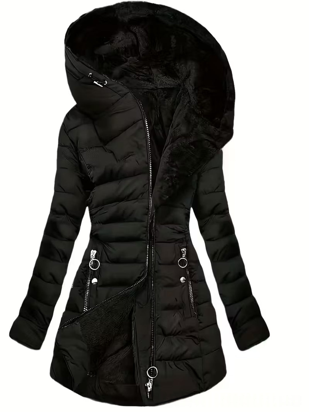 Manteau Long Femme Matelassé – Coupe Cintrée Capuche et Poches