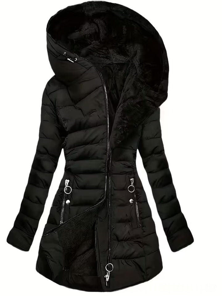 Manteau Long Femme Matelassé – Coupe Cintrée Capuche et Poches