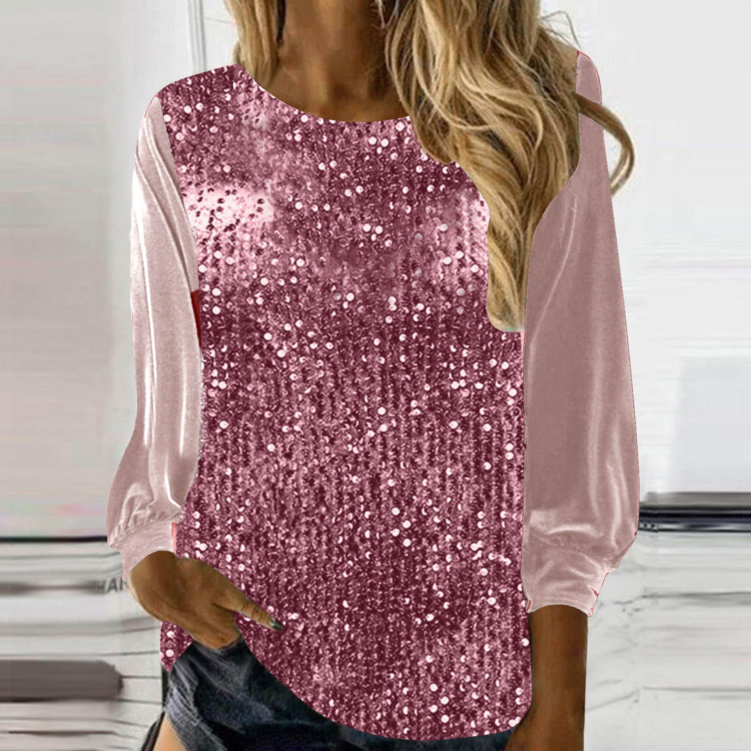 Haut Femme à Sequins – Coupe Ample Pullover Effet Velours Côtelé