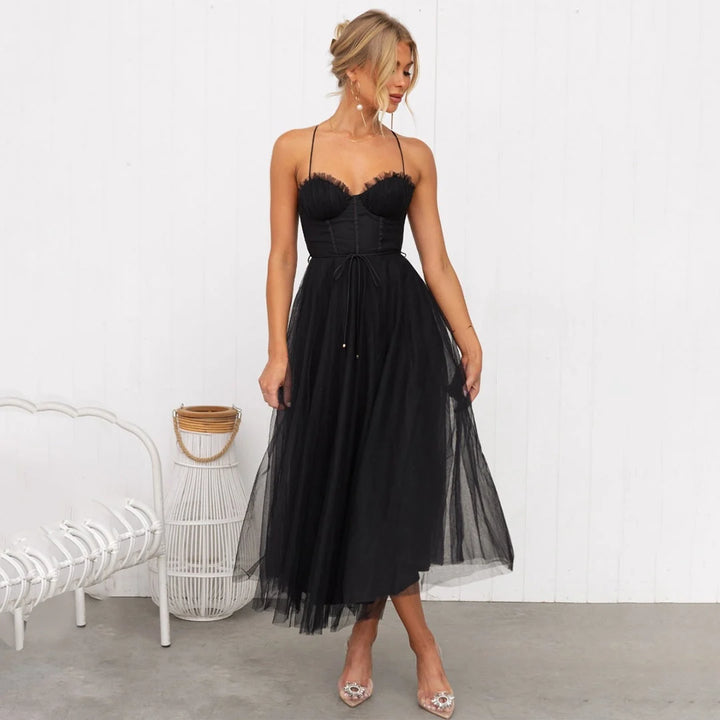 Damen-Midikleid aus Tüll – ärmelloser Prinzessinnenschnitt