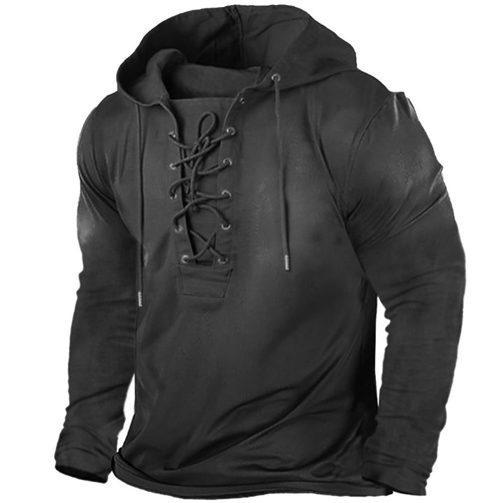 Herren-T-Shirt mit Kapuze und Schnürung – Langarm, lässiger Schnitt
