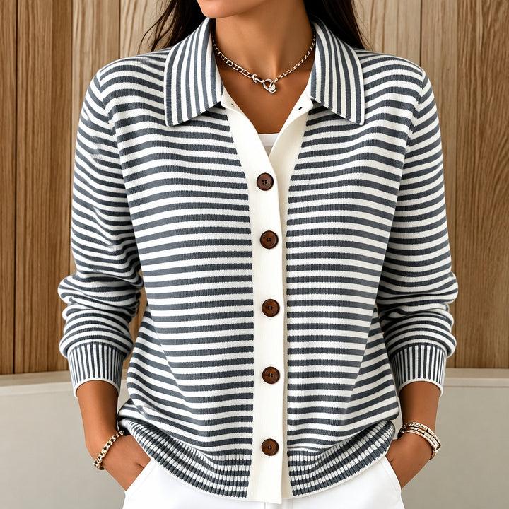 Gilet Femme en Coton Rayé – Boutonnage et Coupe Décontractée