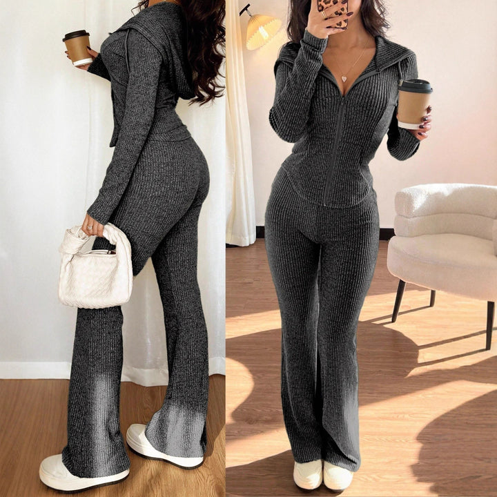 Ensemble Deux Pièces Femme – Veste Manches Longues Décontractée et Pantalon Évasé