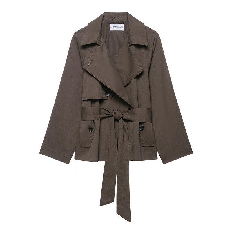 Manteau Femme Coupe-vent Ceinturé à Revers – Silhouette Moderne