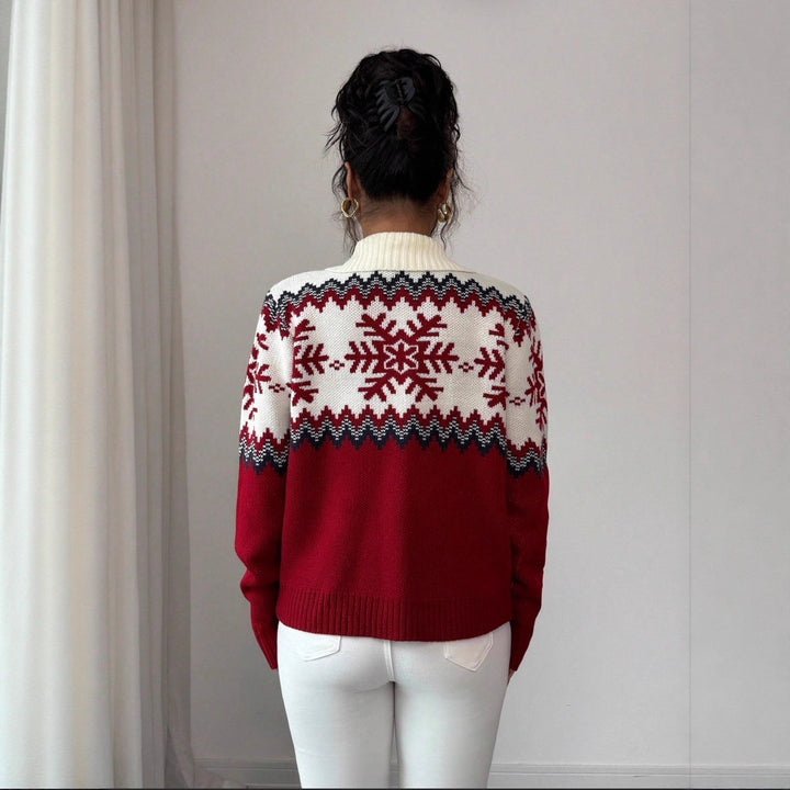 Pull Femme Jacquard – Design Rétro Colorblock