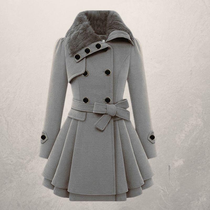 Manteau Femme Mi-Long Double-Boutonnage Coton – Coupe Cintrée à Revers
