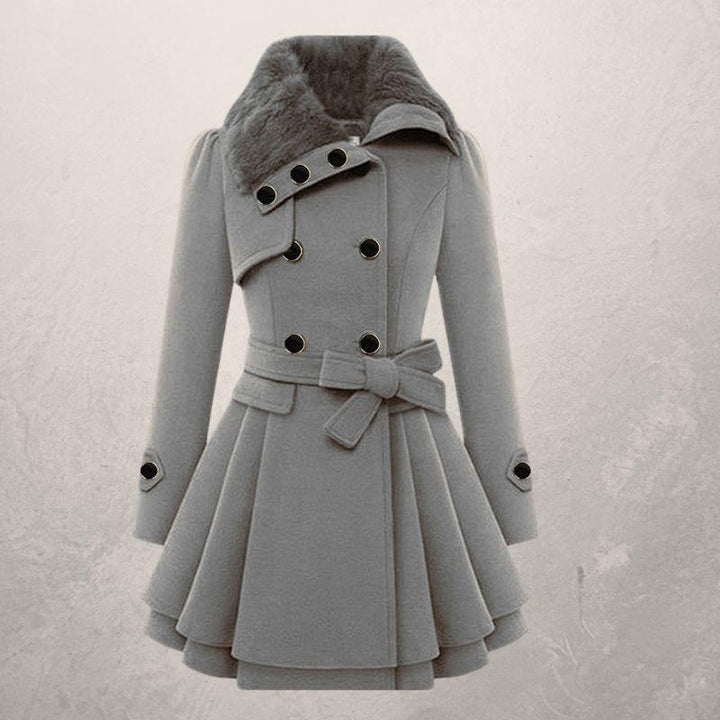 Manteau Femme Mi-Long Double-Boutonnage Coton – Coupe Cintrée à Revers