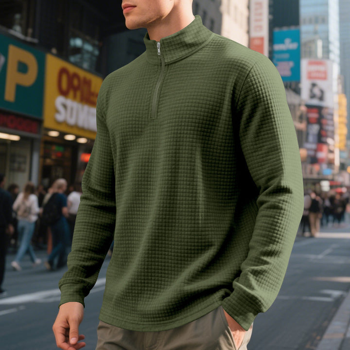 Herre-sweatshirt med halv lynlås, høj krave - jacquardmønster
