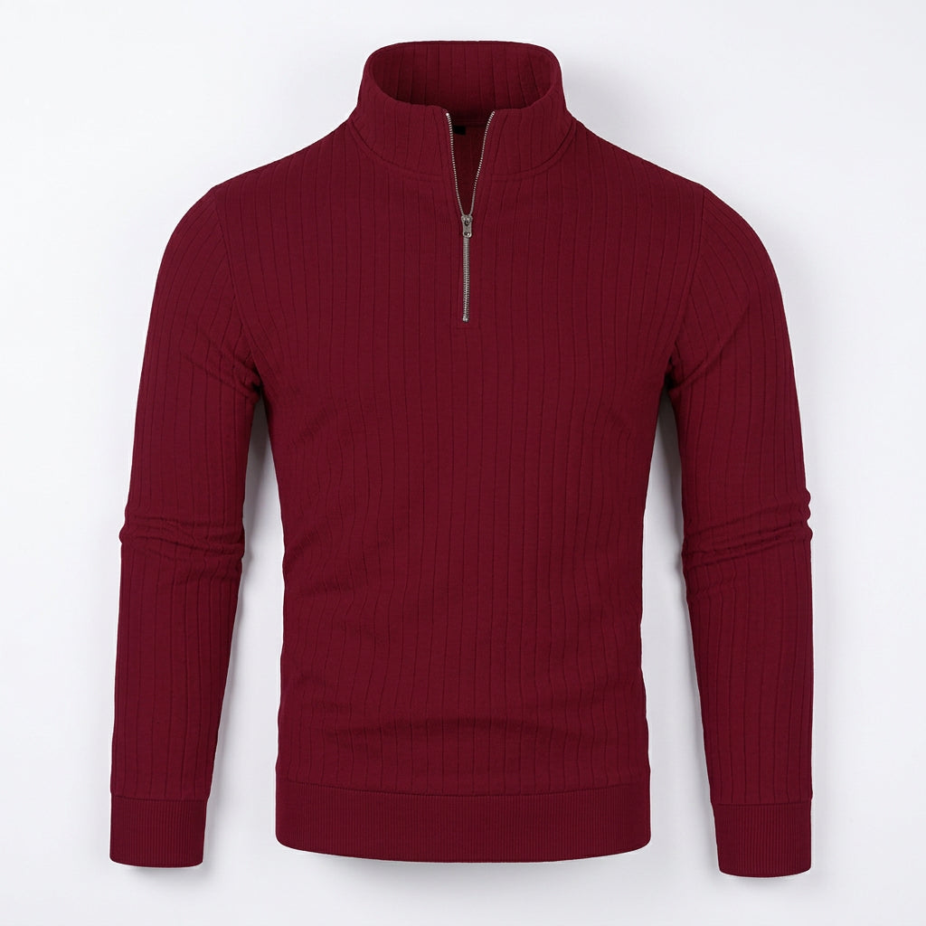Sweater til herre med lynlås og høj krave – moderne, tætsiddende pasform