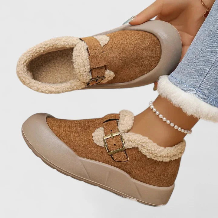 Gefütterte Damen-Clogs aus Fleece – dekorative Schnalle