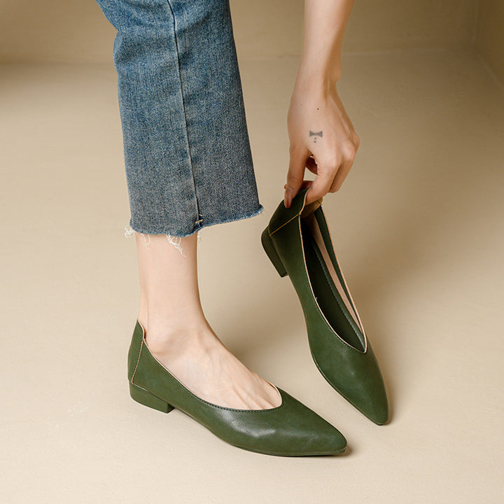 Escarpins Femme Cuir – Bout Pointu Talon Épais Confort