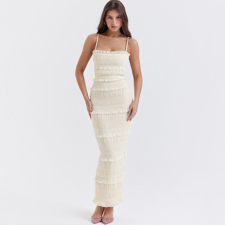 Abito lungo da donna con spalline e paillettes – dettaglio elastico