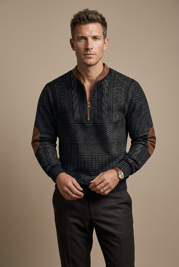 Pull Homme Demi-Zip à Rayures – Coupe Ample et Décontractée