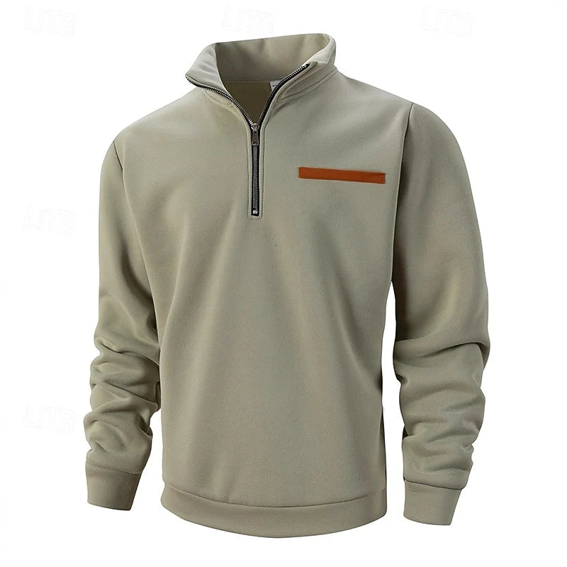 Herren-Pullover mit halbem Reißverschluss, Stehkragen und Fleece-Futter – lässige Passform