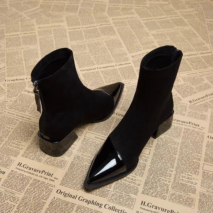 Bottines Femme à Talon Large – Bout Pointu Tige Basse