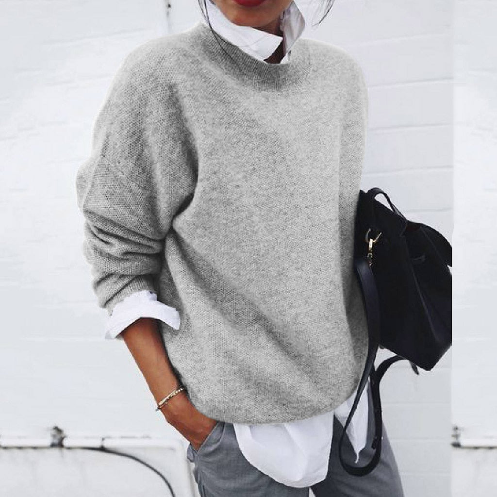 Pull Femme Effet Superposé – Maille Mi-Longue Coupe Loose