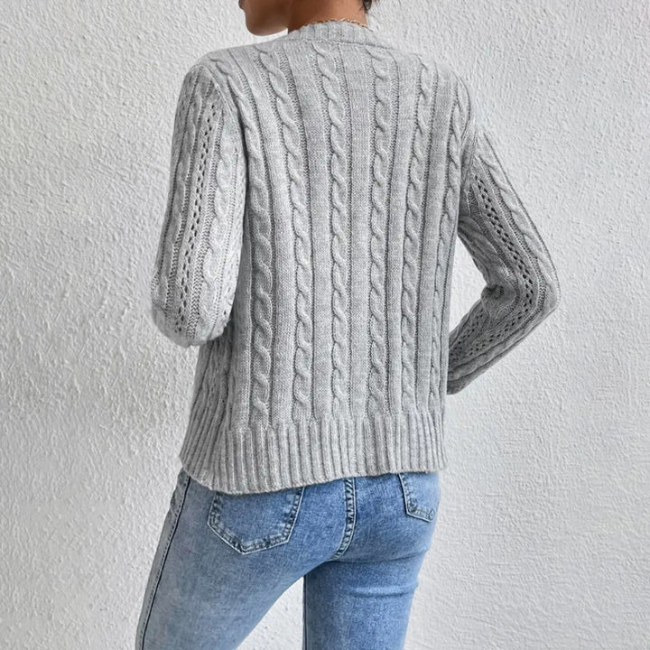 Cardigan Femme Col Rond Torsadé Maille – Manches Longues Élégantes