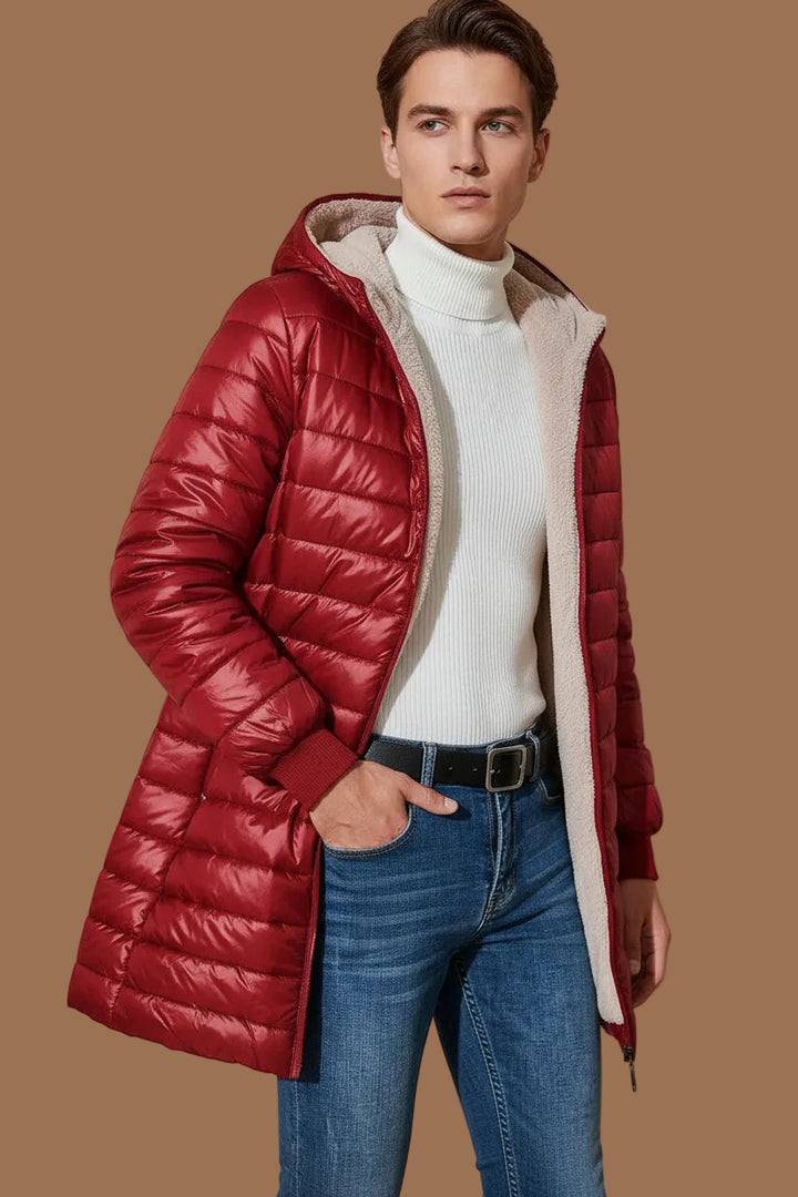 Gefütterte Steppjacke Herren mit Kapuze, mittellang – Fleecefutter