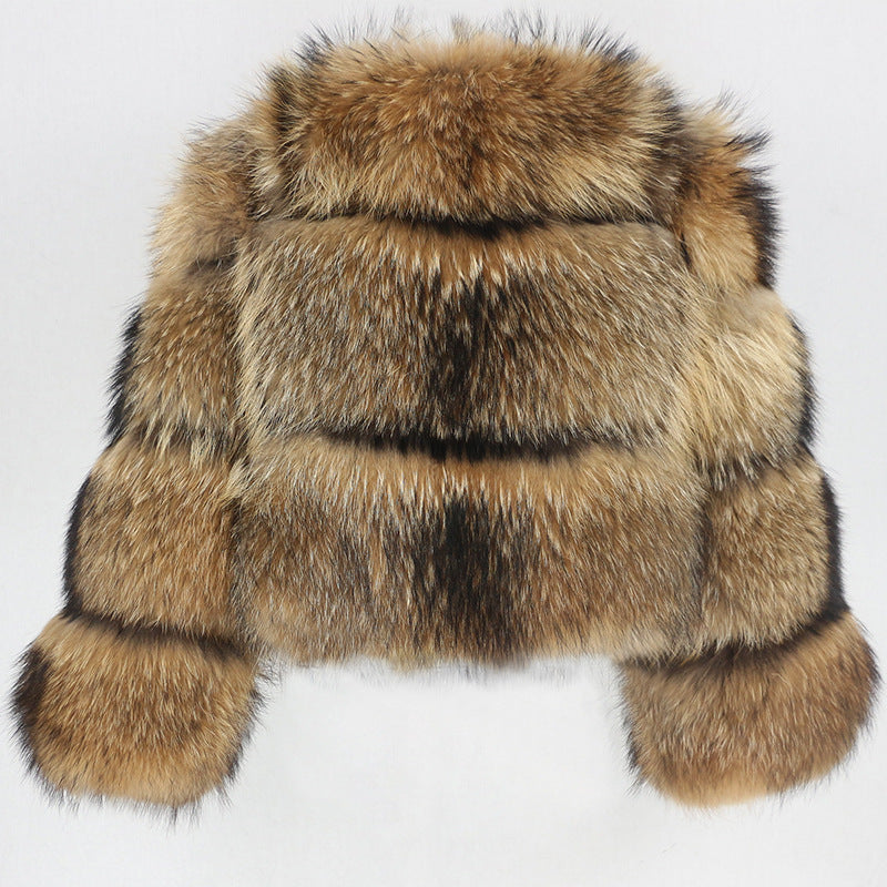 Manteau Court Femme en Fourrure – Col Oversize Élégant