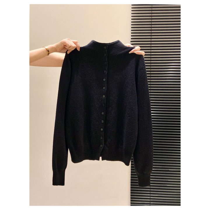 Cardigan Femme en Maille – Col Montant, Coupe Décontractée