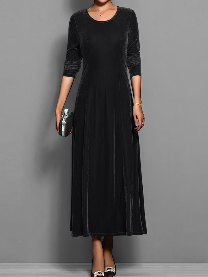 Langes Damen-Samtkleid – A-Linien-Schnitt mit eleganten 3/4-Ärmeln