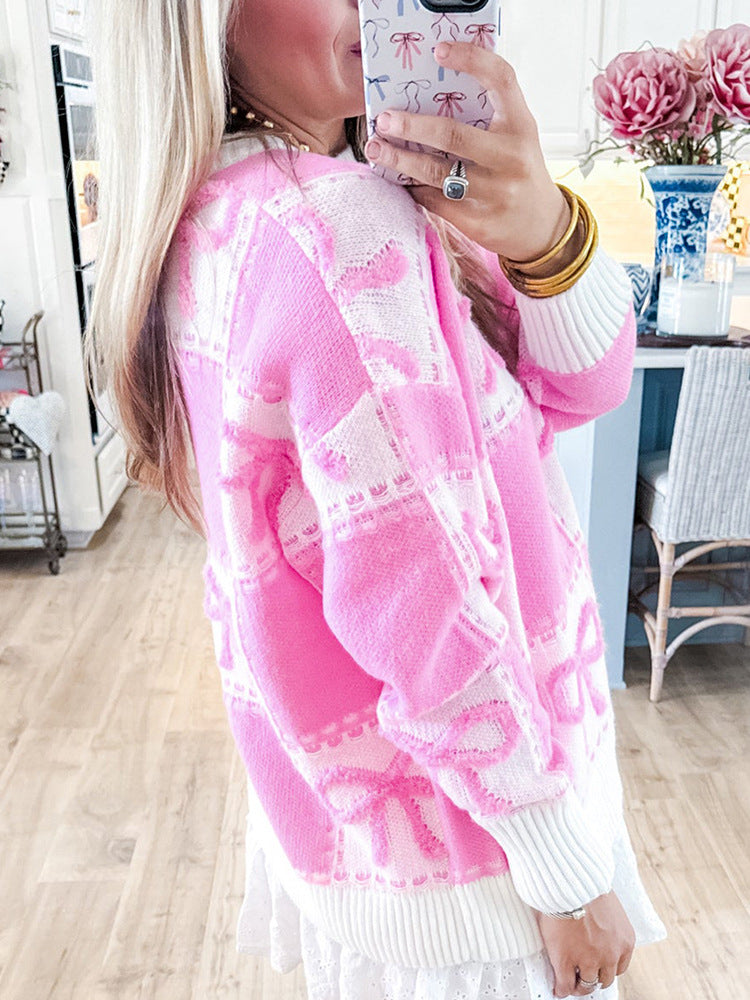 Pull Femme en Maille – Motif Nœud Texturé, Coupe Décontractée