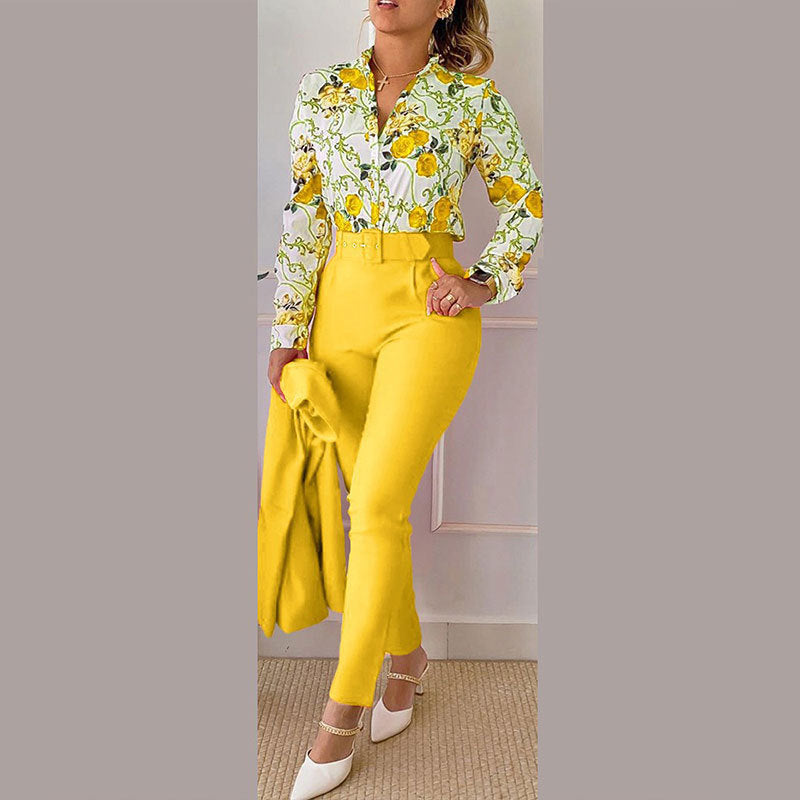 Completo Donna 2 Pezzi – Scollo a V, Stampa Floreale a Volute, Tessuto Leggero