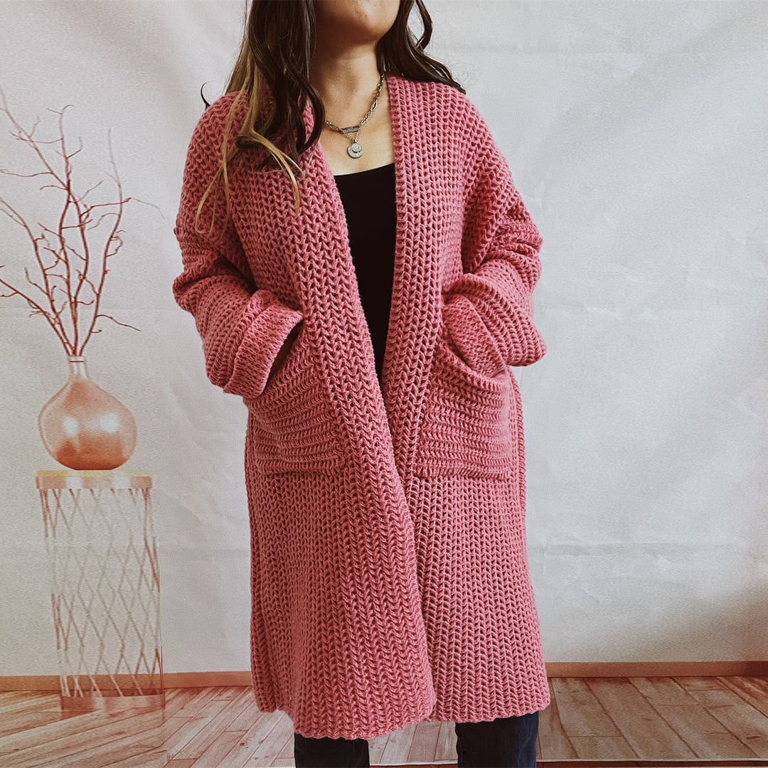 Damen-Weste aus grobem Strick – Oversize-Schnitt mit großen Taschen