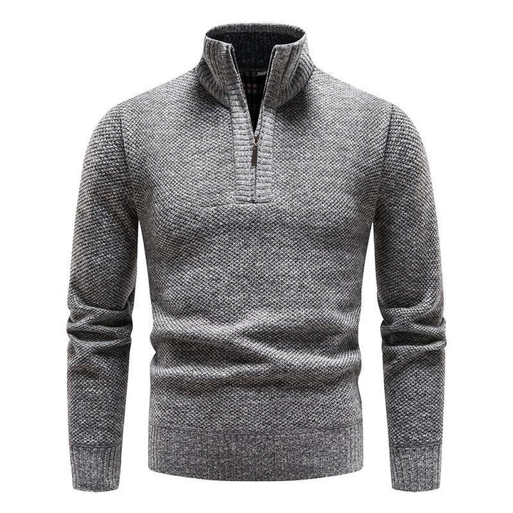 Herren-Pullover aus Baumwolle mit Stehkragen - Schmale Passform und Jacquard-Muster mit halbem Reißverschluss