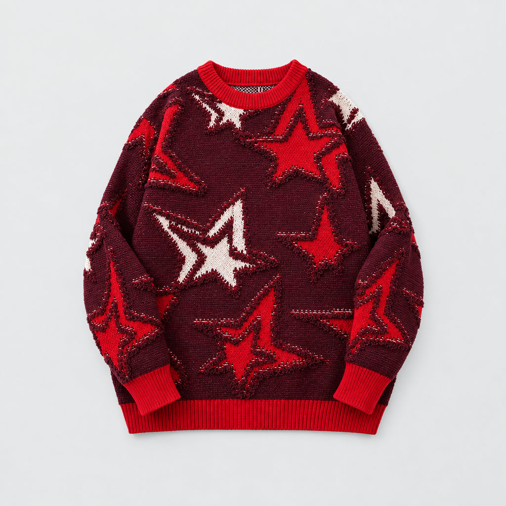Pull Homme à Motif Étoile – Jacquard Texturé Coupe Décontractée
