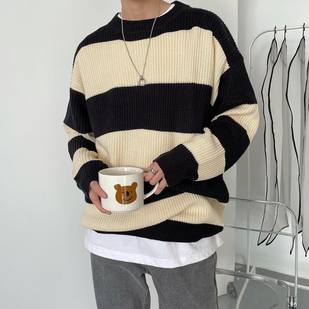 Pull Homme à Rayures – Col Rond Coupe Ample
