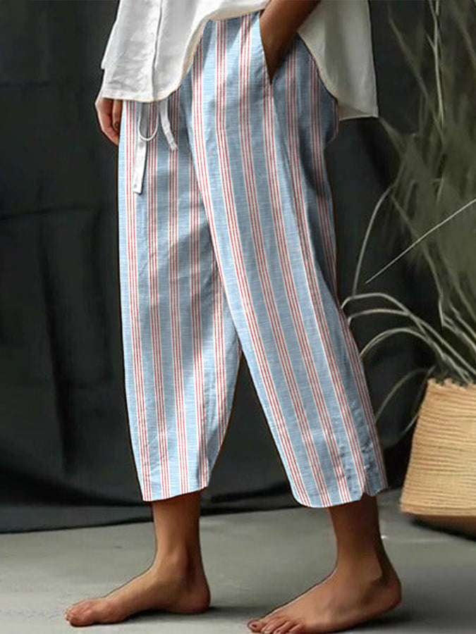 Pantalon Homme Large Coton Mélangé – Coupe Tapered à Rayures