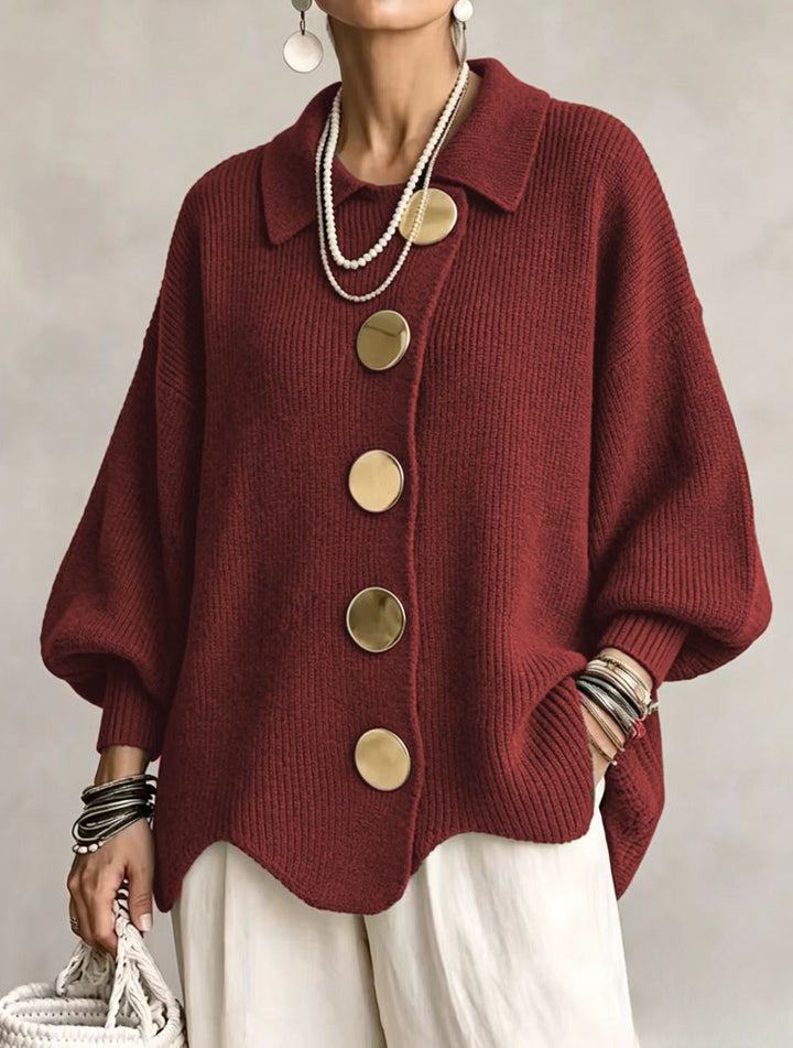 Cardigan Femme en Maille – Coupe Ample à Col Revers Boutonné
