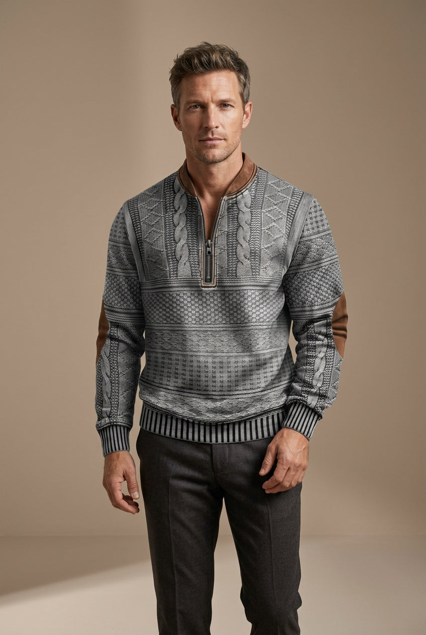Pull Homme Demi-Zip à Rayures – Coupe Ample et Décontractée