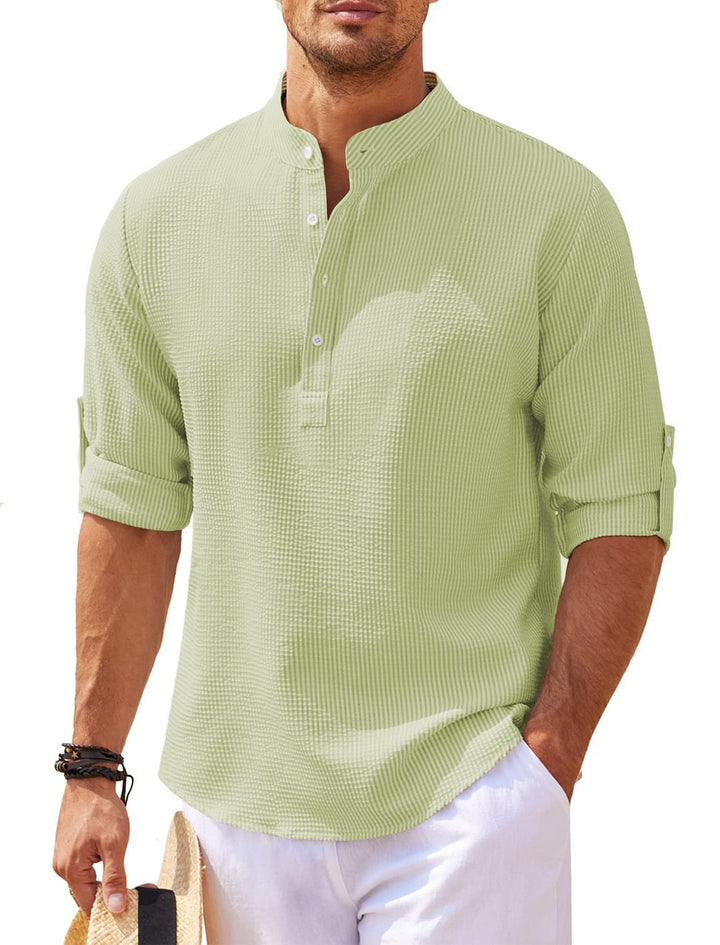 Camicia Uomo Collo Dritto Tessuto Testurizzato – Tocco Casual Chic
