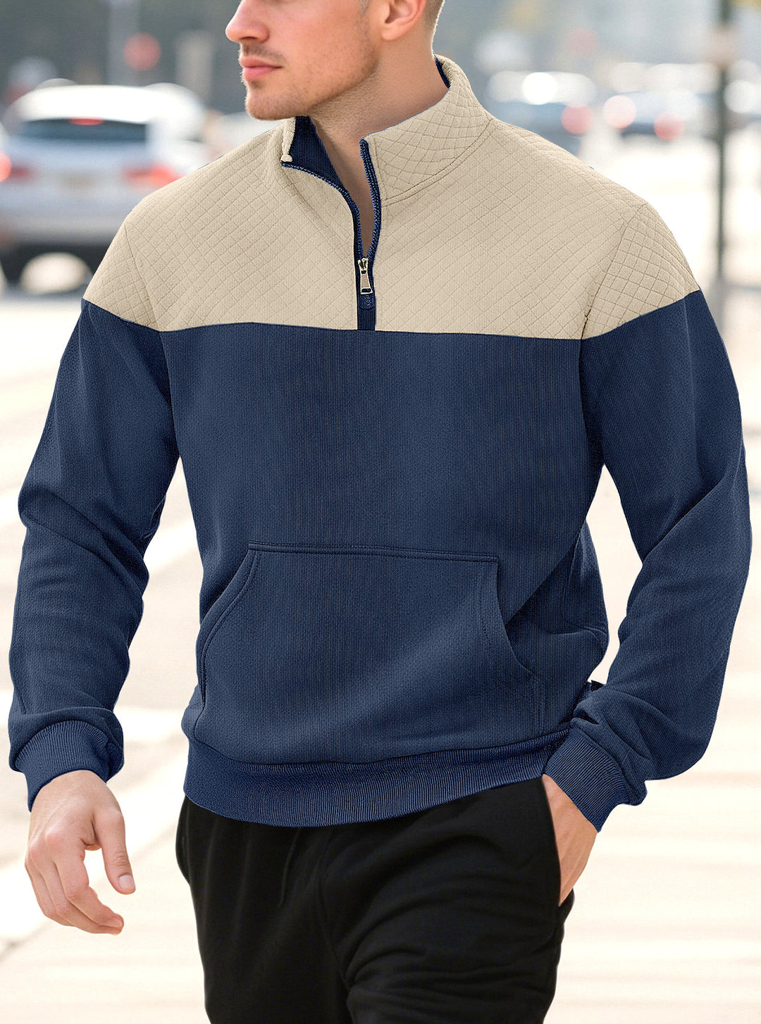 Herren-Pullover aus Strickwaren mit Reißverschluss – minimalistische lange Ärmel