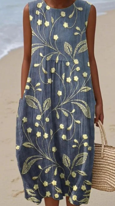 Abito da donna midi senza maniche – taglio casual con stampa elegante