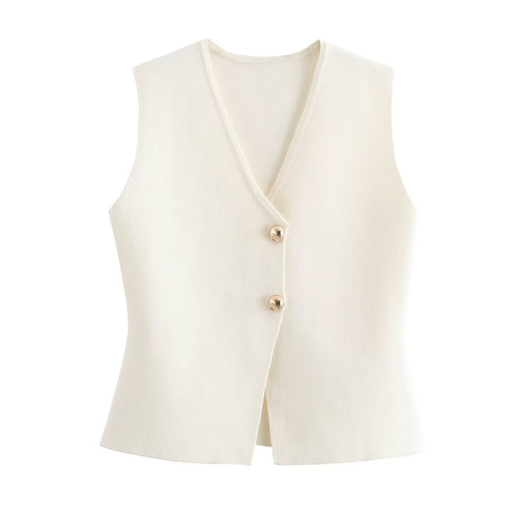 Gilet Femme en Maille – Cardigan Sans Manches Boutonné