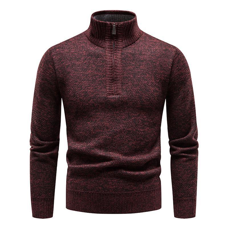 Herren-Pullover aus Baumwolle mit Stehkragen - Schmale Passform und Jacquard-Muster mit halbem Reißverschluss