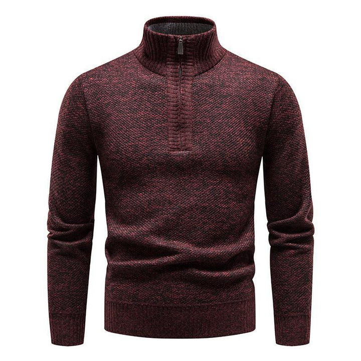 Herren-Pullover aus Baumwolle mit Stehkragen - Schmale Passform und Jacquard-Muster mit halbem Reißverschluss