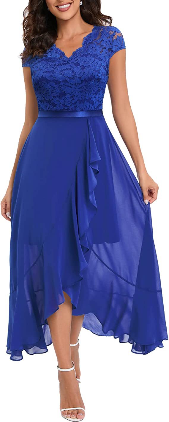 Robe Femme Longue en Dentelle – Décolleté V et Coupe Évasée